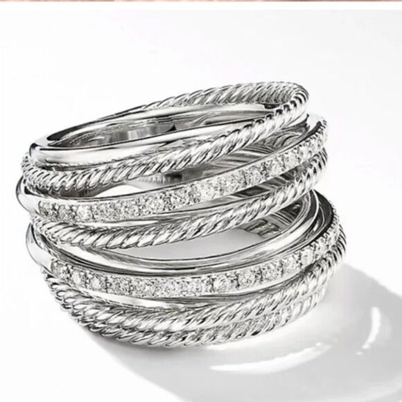 The Moderne Statement band ring in 925 & white sapphire sz 5 - Picture 1 of 8